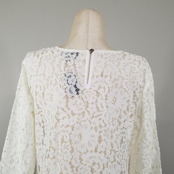Limited Sheer Lace Blouse Chantilly Womens Top Scalloped Sz XS Floral Ivory NWT - Picture 4 of 8